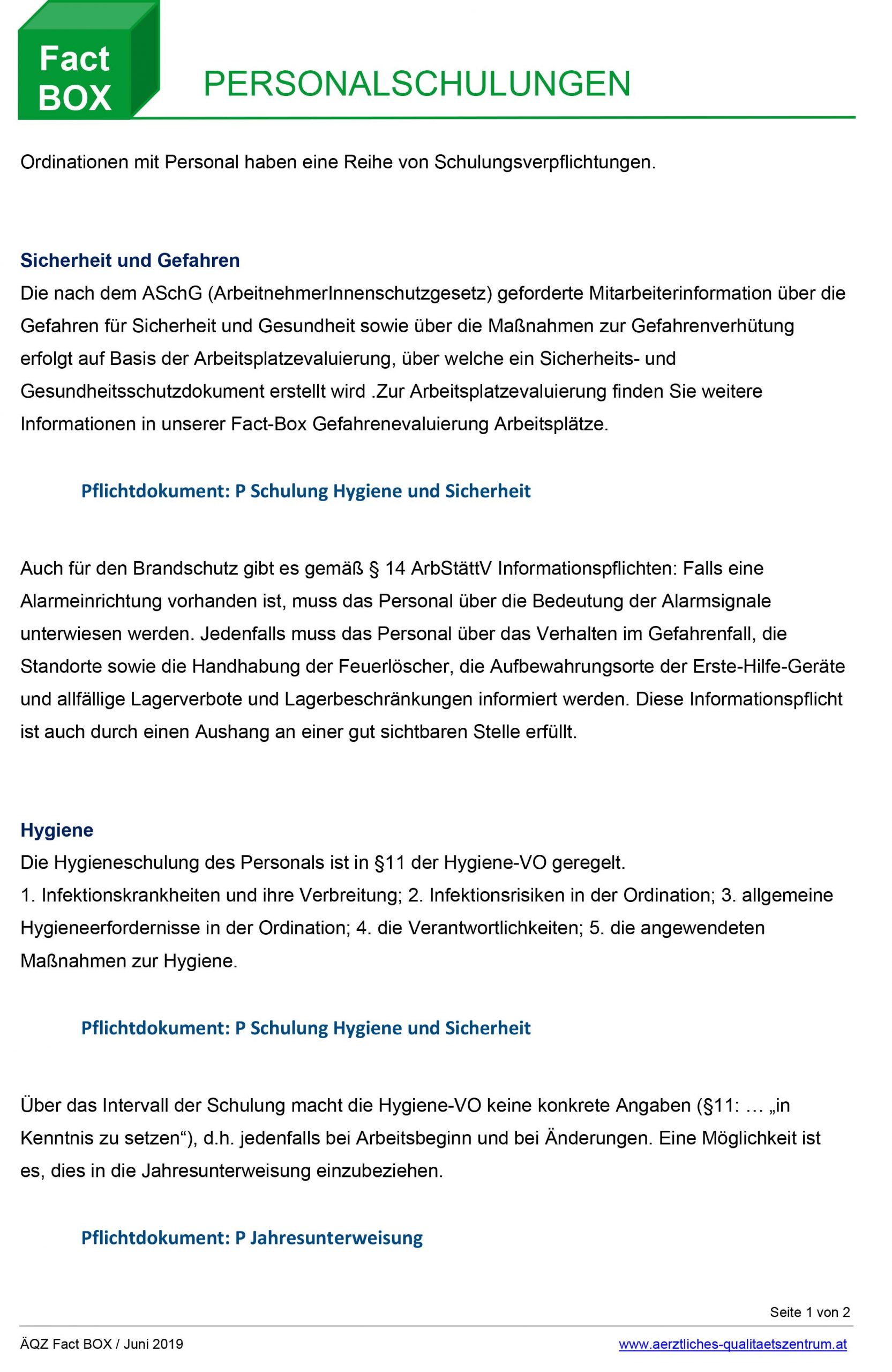 FACTBOX Schulungen des Personals