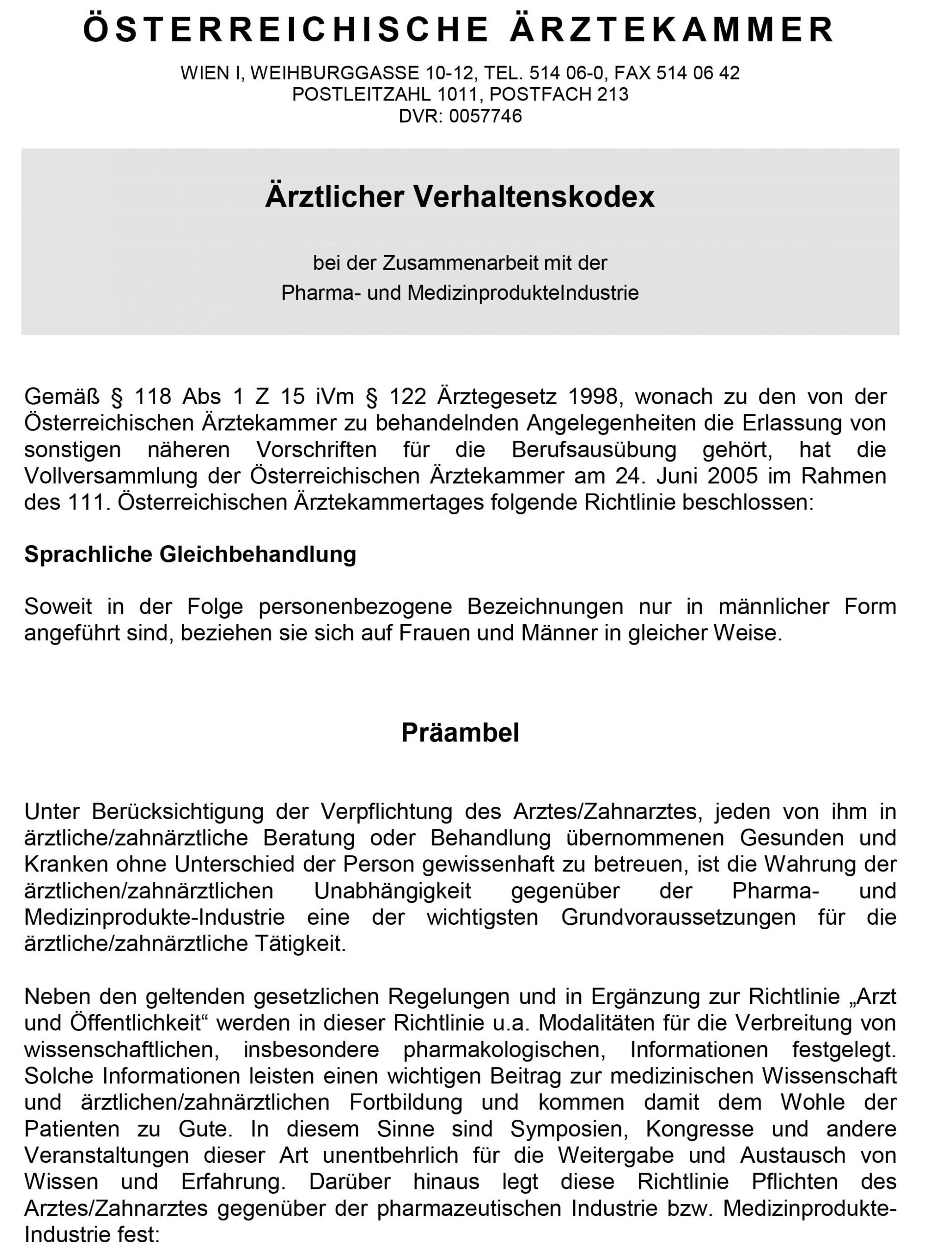 Ordinationshandbuch - A3 Ärztlicher Verhaltenskodex