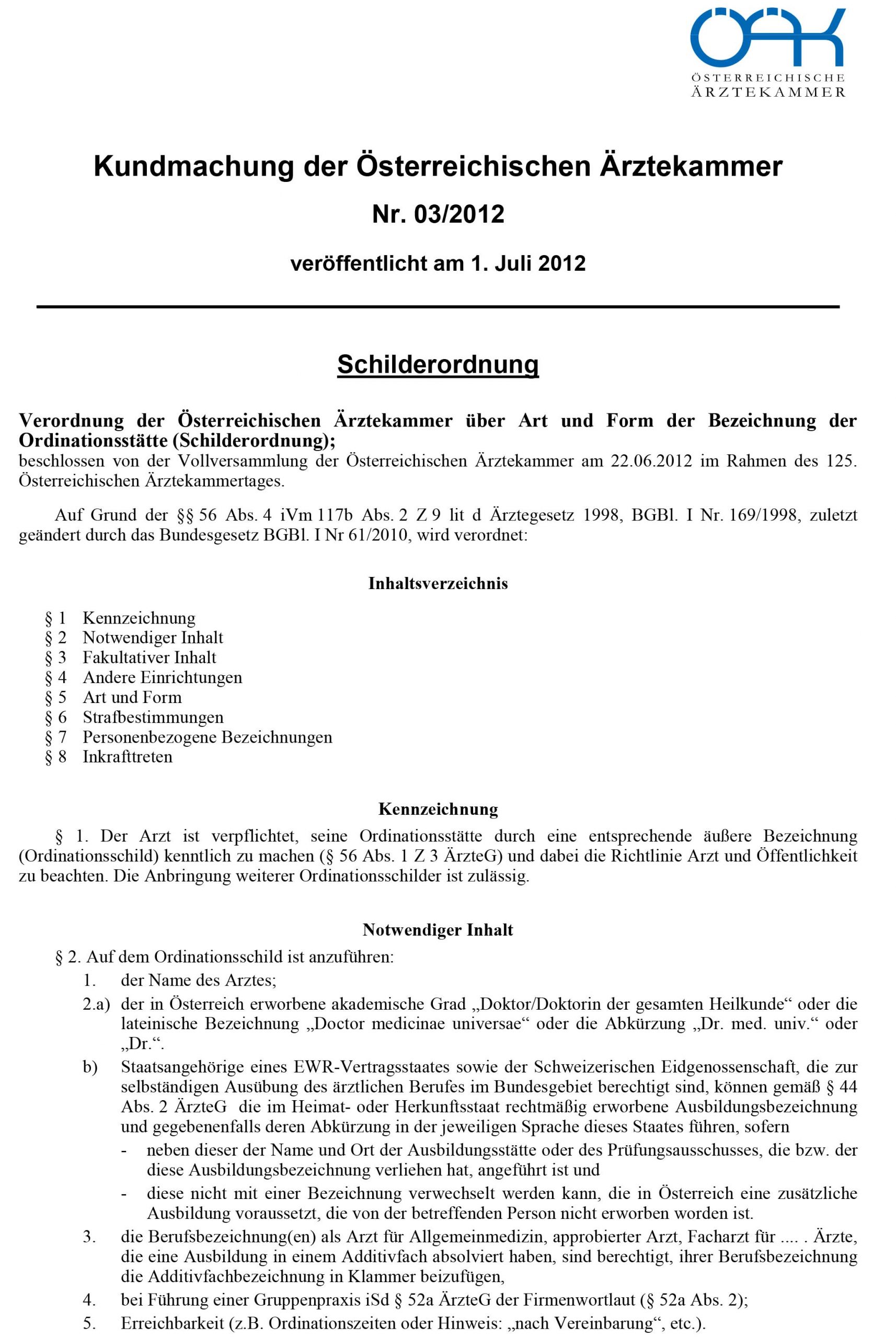 Ordinationshandbuch - A7 Schilderordnung