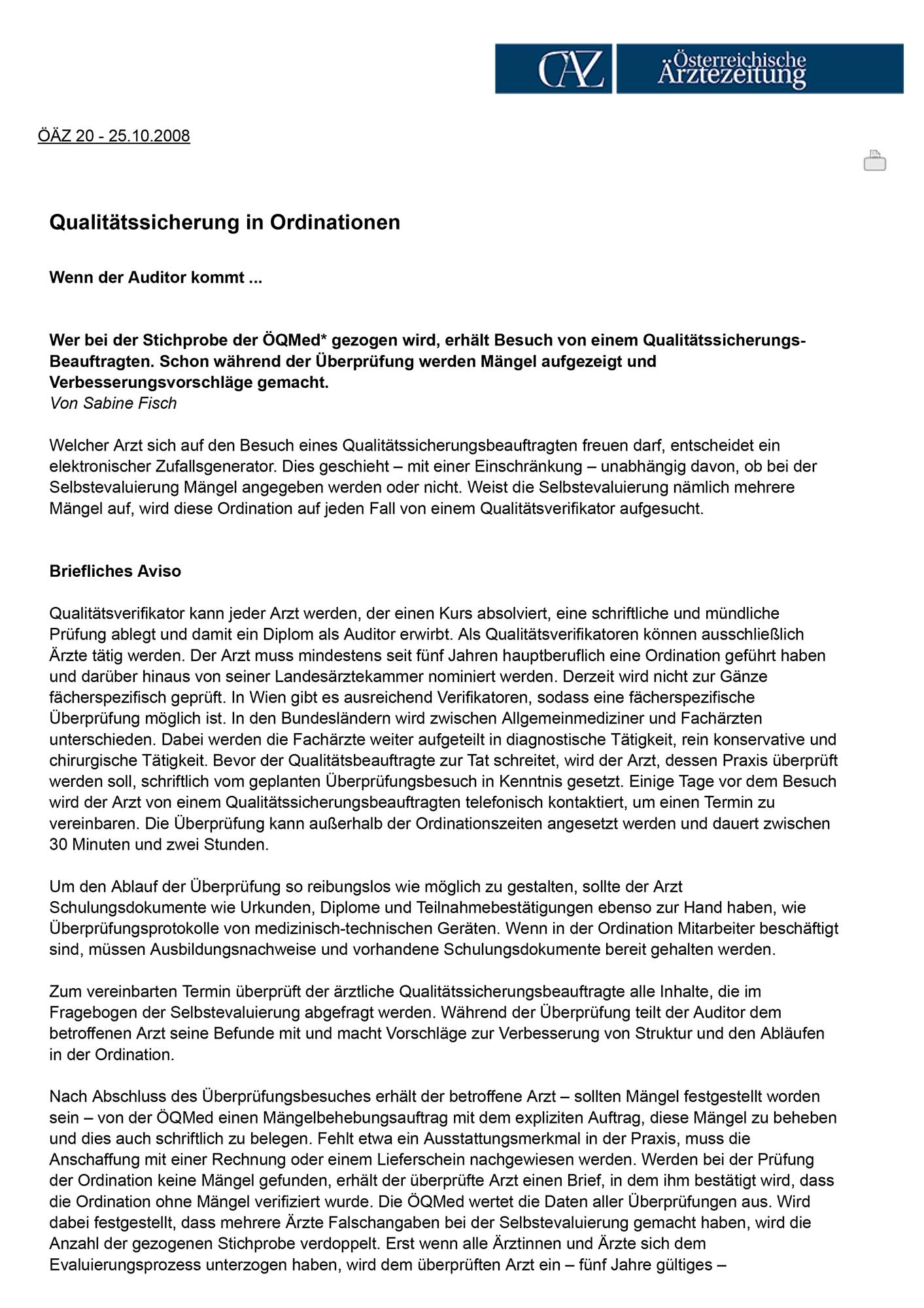 Qualitätssicherung in Ordinationen