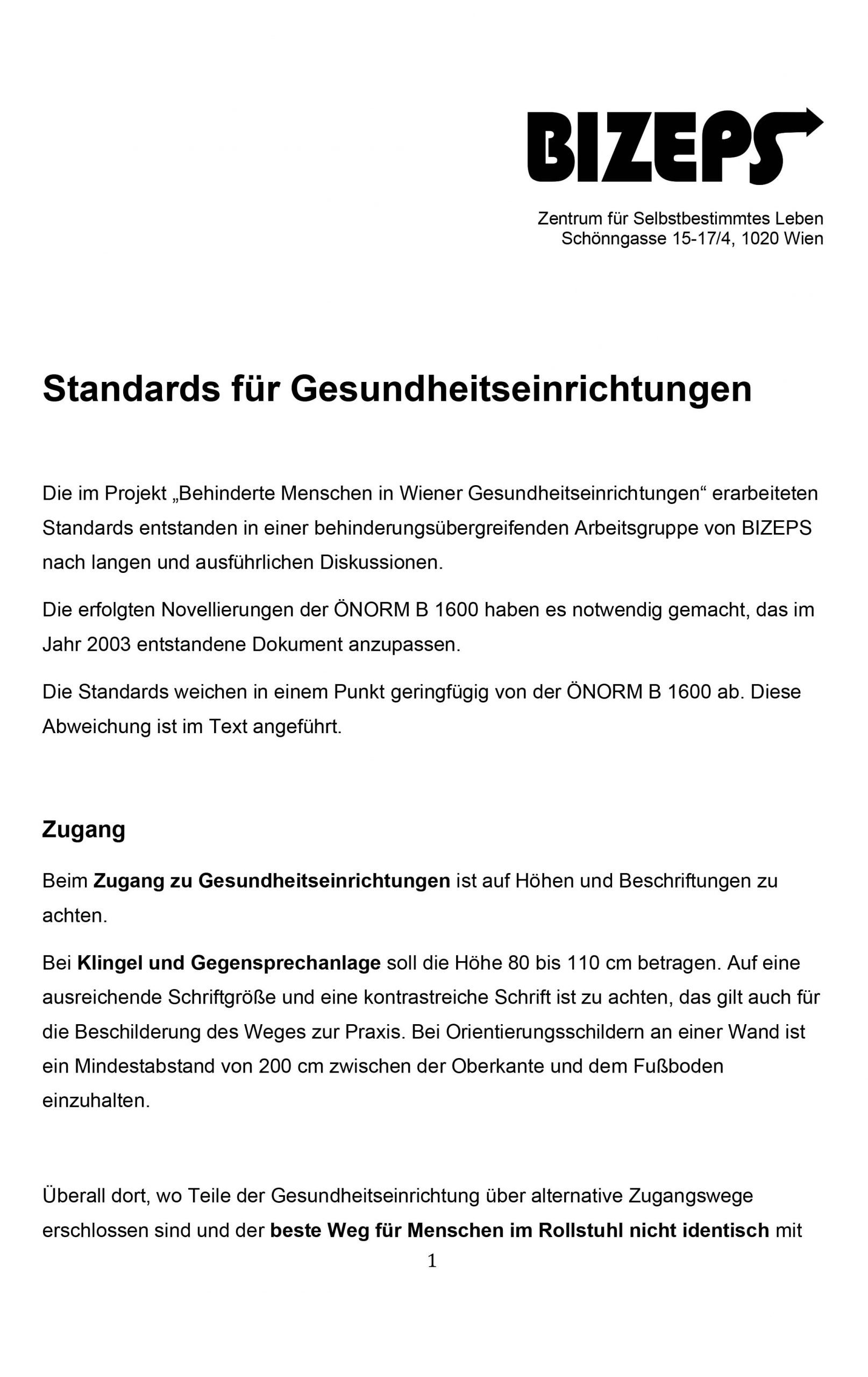 Standards für Gesundheitseinrichtungen