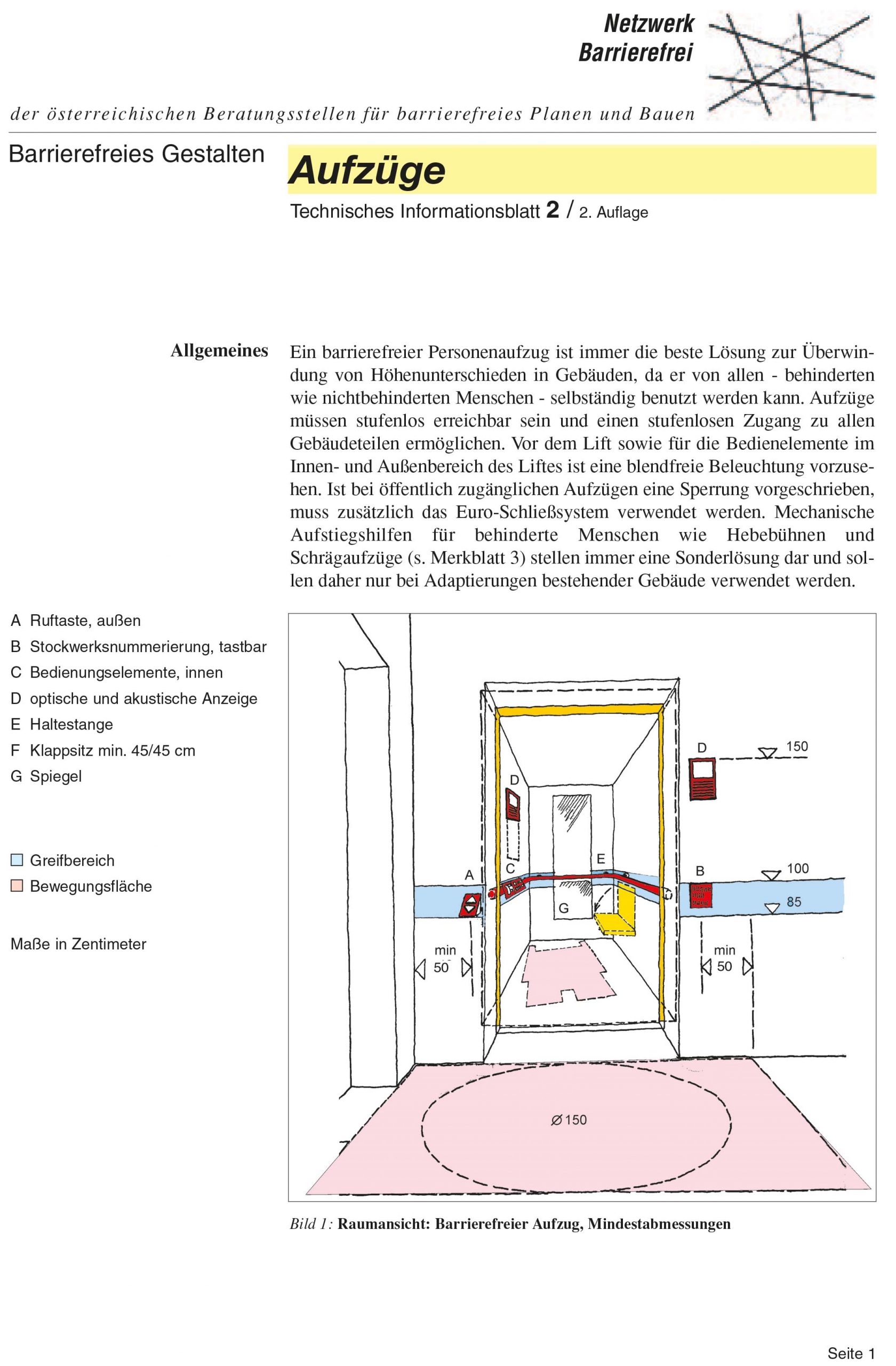 Technisches Informationsblatt - Aufzüge